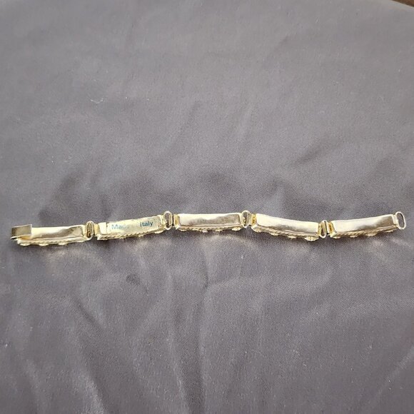 Unsigned Vintage Gold Tone Italian Micro Mosaic Five Link Hinged Floral Bracelet - Picture 12 of 16